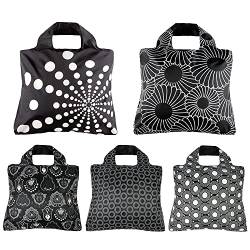 Envirosax Wiederverwendbare Tasche aus Polyester, Einkaufstasche, Set mit 5 einfarbigen Designs, wasserabweisend, schwarz und weiß, Einheitsgröße von Envirosax