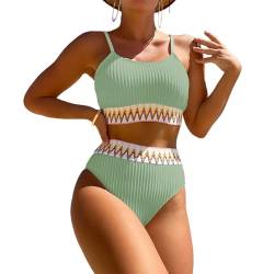 Enwokran Damen Bikini Set Zweiteiliger U Ausschnitt Bauchkontrolle Push Up High Waist Sport-Schwimmanzug Badeanzug Tank Bikini Swimsuit (Hellgrün, XL) von Enwokran