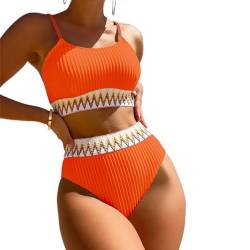Enwokran Damen Bikini Set Zweiteiliger U Ausschnitt Bauchkontrolle Push Up High Waist Sport-Schwimmanzug Badeanzug Tank Bikini Swimsuit (Orange, M) von Enwokran