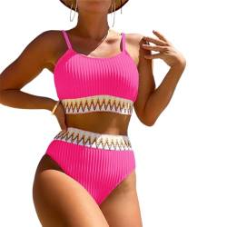 Enwokran Damen Bikini Set Zweiteiliger U Ausschnitt Bauchkontrolle Push Up High Waist Sport-Schwimmanzug Badeanzug Tank Bikini Swimsuit (Rosenrot, L) von Enwokran