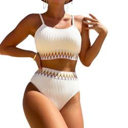 Enwokran Damen Bikini Set Zweiteiliger U Ausschnitt Bauchkontrolle Push Up High Waist Sport-Schwimmanzug Badeanzug Tank Bikini Swimsuit (Weiß, L) von Enwokran
