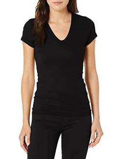Enza Costa Damen Island Cotton Cap Sleeve U-Neck T-Shirt, schwarz, Groß von Enza Costa