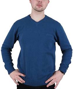 Enzo Moretti Herren Strickpullover mit V-Ausschnitt, 100 % Baumwolle, mit Hemdkragen, petrol, Large von Enzo Moretti