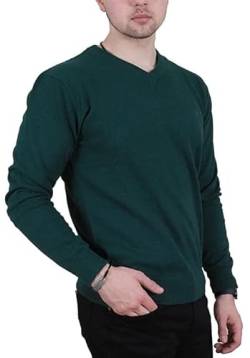 Enzo Moretti Herren Strickpullover mit V-Ausschnitt, 100 % Baumwolle, mit Hemdkragen, waldgrün, Large von Enzo Moretti