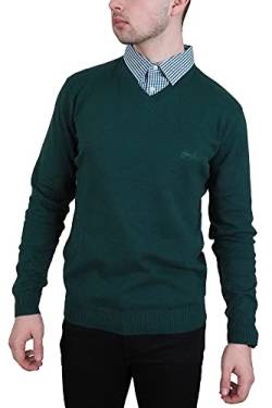 Enzo Moretti Herren-Strickpullover mit V-Ausschnitt, 100 % Baumwolle, mit Stehshirt-Krageneinsatz, waldgrün, 5X-Large von Enzo Moretti