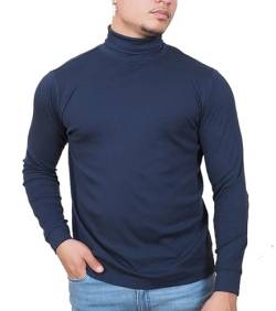 Herren Langarm-T-Shirt, 100 % Baumwolle, Rollkragen, Premium Top, navy, M von Enzo Moretti