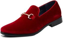 SPT03 Herren Vintage Plain Samt Kleid Loafers Slip On Schuhe Klassische Smoking Kleid Schuhe, Rot (Scoland), 42 EU von Enzo Romeo