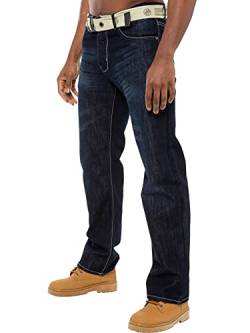 Enzo Herren-Jeans, gerades Bein, normale Passform, Denim-Hose, Hosenschlitz, mit Reißverschluss Gr. 40 W/32 L, Dark Wash von Enzo