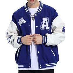 Eocicvvi Herren College Jacke Übergangsjacke Damen Freizeit Jacke Harajuku Stil Sportjacke Streetwear Stehkragen Herbst Frühling mit Taschen（Blau,2XL von Eocicvvi