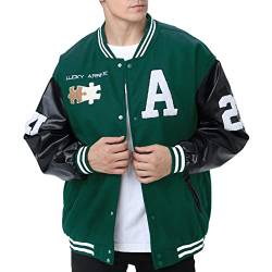 Eocicvvi Herren College Jacke Übergangsjacke Damen Freizeit Jacke Harajuku Stil Sportjacke Streetwear Stehkragen Herbst Frühling mit Taschen(Grün,2XL) von Eocicvvi