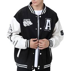 Eocicvvi Herren College Jacke Übergangsjacke Damen Freizeit Jacke Harajuku Stil Sportjacke Streetwear Stehkragen Herbst Frühling mit Taschen（Schwarz,3XL von Eocicvvi