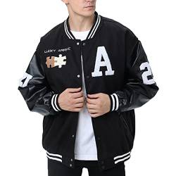 Eocicvvi Herren College Jacke Übergangsjacke Damen Freizeit Jacke Harajuku Stil Sportjacke Streetwear Stehkragen Herbst Frühling mit Taschen（Schwarz,3XL von Eocicvvi