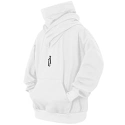 Eocicvvi Pullover Herren Rollkragen Hip Hop Fleece Pulli Kapuzenpullover Hoodie Sweater Sweatshirt Mit Kapuze Oversize Urban(Weiß,XL) von Eocicvvi