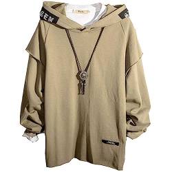 Eocicvvi Pullover Herren mit Kapuze Hiphop Hoodie für Männer Kapuzenpullover Streetwear Sweatshirt Vintage Langarm Casual Jumper(Khaki,2XL) von Eocicvvi