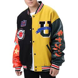 Eocicvvi Vintage College Jacke Unisex Bomberjacke Baseball Jacke Übergangsjacke Oversized Druck Jacken mit Knopf Y2K Fashion Casual Winter Herbst(Gelb,S) von Eocicvvi