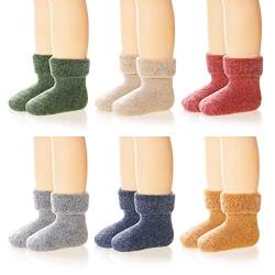 Eocom 6 Paare Kinder Winter Dicke Warme Wolle Socken Weiche Kinder Kleinkind Baby Mädchen Junge Thermische Crew Socken (Einfarbige Farbe B, 0-12 Monate) von Eocom