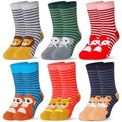 Eocom Kinder Wolle Socken Für Jungen Mädchen Warme Wandern Thermische Winter Cozy Soft Thick Kleinkinder Crew Boot Socken 6 Pairs (Streifentier, 8-12 Jahre) von Eocom