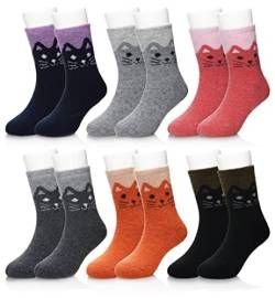 Eocom Kinder Wolle Socken Winter Warme Wolle Wandern Thermische Dicke Boot Cozy Crew Socken für Kleinkinder Jungen Mädchen 6 Paare (Katze, 4-7 Jahre) von Eocom