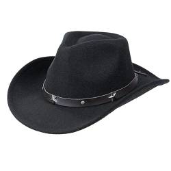 Eohak Cowgirl Damen Cowboyhut mit Nieten, für Herren, breite Krempe, knautschbar, Fedoras-Hut mit Gürtelschnalle, Black4, Medium von Eohak