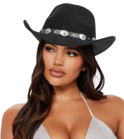 Eohak Herren & Damen Filz Western-Cowboyhut - breite Krempe Panama Cowgirl Hut mit Gürtelschnalle, schwarz, Medium von Eohak