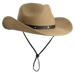 Formbarer Fedora Panama Hut Damen Strohhut Cowboy Hut Schlapphut Strand Sonnenhut Wide Birm, khaki, Medium von Eohak