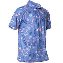 Herren Golf Shirts Dry Fit Kurzarm Print Performance Feuchtigkeitstransport Poloshirt, Flamingo, 3X-Groß von Ephemoca