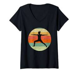 Damen Yoga Warrior 2 Pose Inspirierender Yogi Lehrer Sonnenuntergang T-Shirt mit V-Ausschnitt von Epic Love Designs