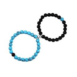 Epinki 2er Armbänder Set Geflochtene für Damen & Herren, mm Naturstein Partnerarmband, Handgemacht, 16.7CM (Schwarz Blau) von Epinki