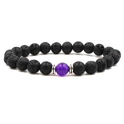 Epinki 8mm Amethyst Armband Zwei Arten für Damen & Herren, Stretch Perlen Armbänder, Handgemacht, 19CM (Schwarz Lila) von Epinki