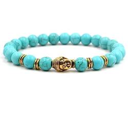 Epinki 8mm Türkis Armband mit Anhänger Gold Buddha für Damen & Herren, Premium Armband für Männer & Frauen, Tolle Geschenkidee Handgemacht, 19CM (Türkis) von Epinki