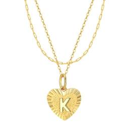 Epinki 925 Halskette, Herz mit Buchstaben K Anhänger Halskette 925 Sterling Silber, Halskette Damen Jugendstil, Gold, 45CM von Epinki