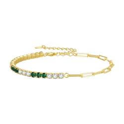 Epinki Armbänder 925, Tennis Kette mit Zirkonia Armreifen Freundschaftsarmbänder Sterlingsilber 925, Zirkonia Grün Damen Armband Charms, Gold, 21.5CM von Epinki