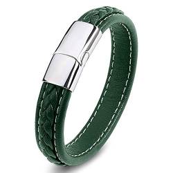 Epinki Armbänder Leder Grün für Männer, Lederarmband Rocker mit Magnetverschluss Geflochten Herrenarmband Armband Partner Leder 16.5CM von Epinki