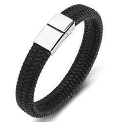 Epinki Armbänder Leder Schwarz 18.5 cm, Lederarmband Geflochten Magnetverschluss Herrenarmband Herren von Epinki