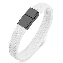 Epinki Armbänder Leder Weiß 18.5CM, Lederarmband Magnetverschluss Geflochten Herrenarmband Herren von Epinki