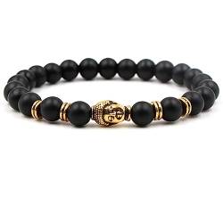 Epinki Armbänder mit Anhänger Gold Buddha für Damen & Herren, 8mm Naturstein Freundschaftsarmbänder, Handgemacht, 19CM (Schwarz) von Epinki