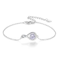 Epinki Armband 925 Silber, Unendlichkeit mit Hell Pruple Geburtsstein Juni Armreifen Armschmuck Silber 925er, Zirkonia Hellviolett Armbänder Damen, Silber, 21.5CM von Epinki