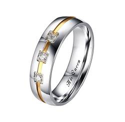 Epinki Ehering Damen, Silber Bandring Damen Ringe Matt mit Zirkonia Edelstahl Ringe Frauen, Größe 62 (19.7) von Epinki