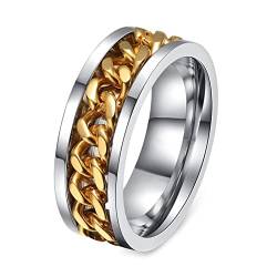 Epinki Ehering Mann, 8MM Edelstahl Ringe Partner Verlobungsringe Anxiety Ring Fidget Anxiety Ringe für Männer, Silber Gold, Gr.72 (22.9) von Epinki