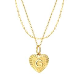 Epinki Halskette 925 Silber, Herz mit Buchstaben G Anhänger Halskette S925 Sterlingsilber, Damen Kette Vintage, Gold, 45CM von Epinki