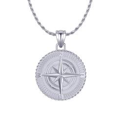 Epinki Kette 925 Silber, Kompass Anhänger Halskette Silber S925, Halskette Männer, Silber, 50CM von Epinki