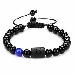 Epinki Onyx Armband Konstellation Gewebt Taurus für Damen & Herren, mm Echten Natursteinen Elastisches Kugelarmband, Handgemacht, 16.5CM (Schwarz) von Epinki