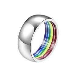 Epinki Ringe Verlobung Herren 8MM, Silber Bandring Eheringe Regenbogen Flagge Gay LGBT Edelstahl Ringe für Männer, Gr.54 (17.2) von Epinki