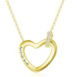 Epinki Schmuck Damen Kette, Forever Love Herz Anhänger Frau Ketten mit Zirkonia Rund, Gold Halskette von Epinki