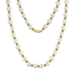 Epinki Silber 925 Halskette Damen, Claviclekette mit Perlen Halskette Anhänger Sterling 925er Silber, Perlenkette Frauen Halsketten, Gold, 51.5CM von Epinki