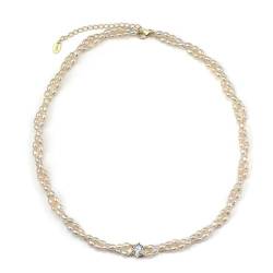 Epinki Sterling Silber Kette, Doppel Ketten mit Perlen Zirkonia Halskette Anhänger Sterlingsilber S925, Zirkonia Frauen Halskette Geschenk, Gold, 45CM von Epinki