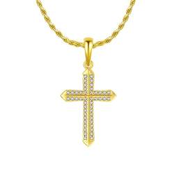 Epinki Sterling Silber Kette, Zirkonia Kreuz Halskette Anhänger Sterlingsilber S925, Zirkonia Herren Ketten, Gold, 50CM von Epinki