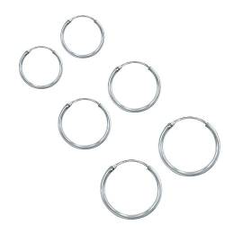 Epoch World Damen Creolen - Klein Creolen - Ohrringe 925 Sterling Silber Set Paare 3 - Dicke 1.2 mm - Durchmesser 12, 14, 16 mm von Epoch World