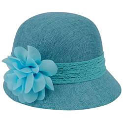Damen Gatsby Leinen Cloche Hut mit Spitzenband und Blume, Cl2265 Blaugrün, Einheitsgröße von Epoch