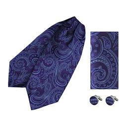 EPOINT Krawatte Ascot Krawatte Ascot für Hochzeit Lila Paislry Self Ascot Taschentücher Manschettenknöpfe Set Jacquard Seide 117 cm C.B.AQ.Y.006 Indigo, Himmelblau, Indigo, Himmelblau, c.b.aq.y.006, von Epoint